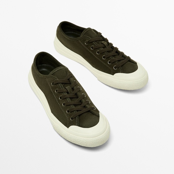 NWT Massimo Dutti Mens Rubberised Split Leather Suede Trainers Khaki 2110 9 (42) - Picture 1 of 10